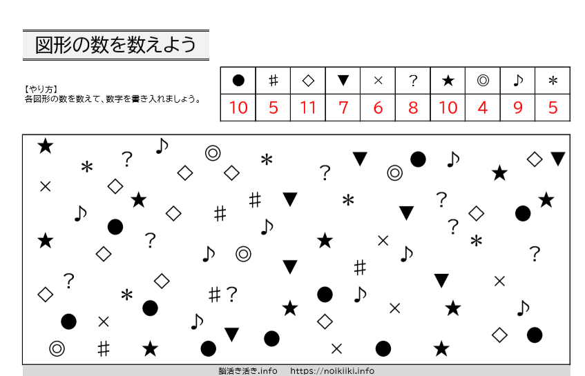 認知症や高次脳機能障害のリハビリ教材 知育に 図形の数を数えよう 無料ダウンロード Noikiiki